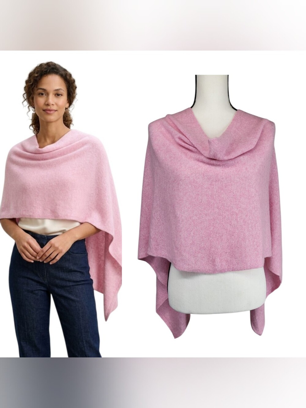 Claudia Nichole 100% Cashmere Dress Top Wrap Poncho Cape Sweater Pink One Size